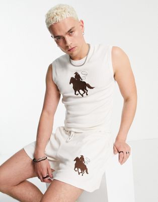 Reclaimed Vintage inspired horse graphic short co-ord in stone
