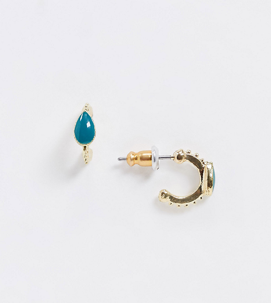 Reclaimed Vintage inspired huggie hoop earrings with stone-Gold