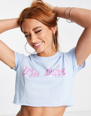 Reclaimed Vintage inspired I'm Cute cropped t-shirt in blue | ASOS