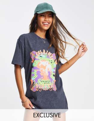 Reclaimed Vintage inspired inclusive t-shirt with psychedelic print in washed black