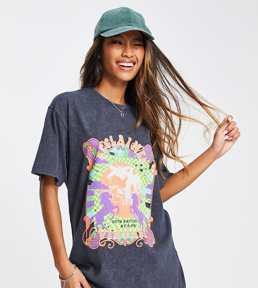 Reclaimed Vintage inspired inclusive t-shirt with psychedelic print in washed black