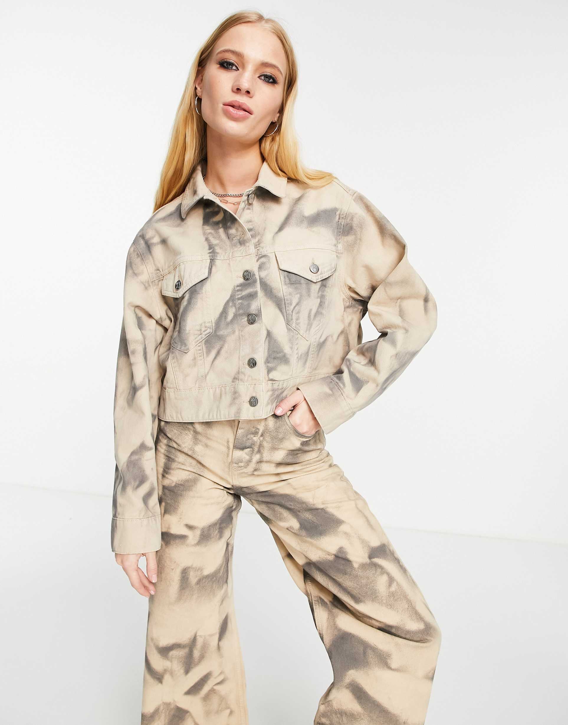 Reclaimed Vintage inspired jacket in marble wash co-ord