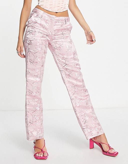 Reclaimed Vintage inspired jacquard satin pants in light pink - part of a  set