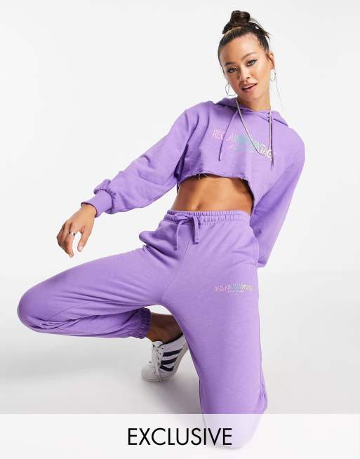 Reclaimed Vintage Inspired - Joggingbroek met logoprint in regenboogkleuren in paars, deel van co-ord set