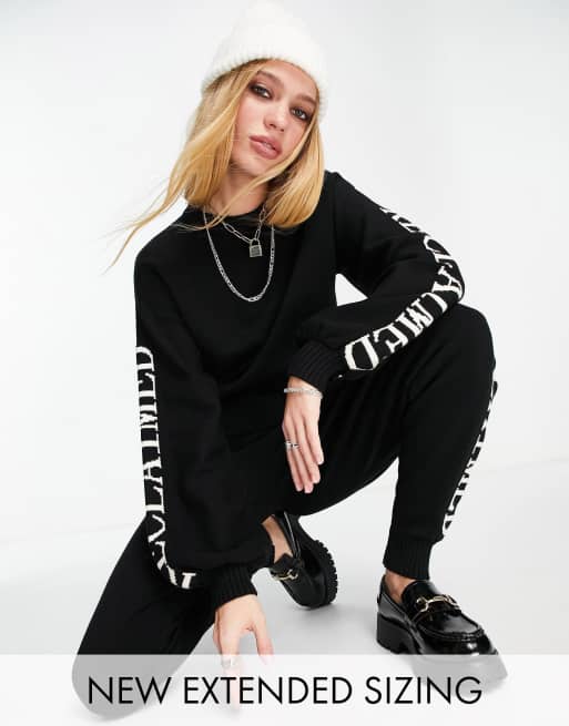 Reclaimed Vintage inspired jumper with logo sleeves in black
