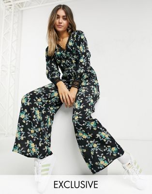 Reclaimed Vintage inspired jumpsuit with lace panel detail in floral print - ASOS Price Checker