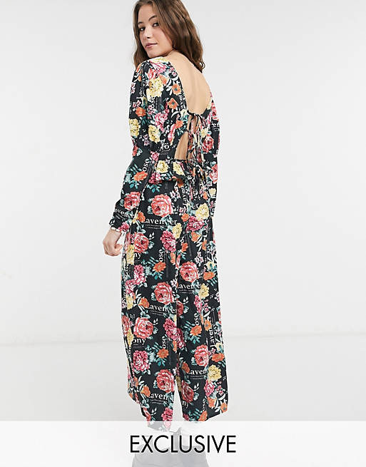 Reclaimed Vintage inspired jumpsuit with tie back in floral print