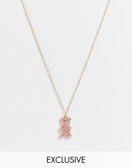 Reclaimed Vintage Inspired - Ketting met gummy beertje met zoete streepjes in goud