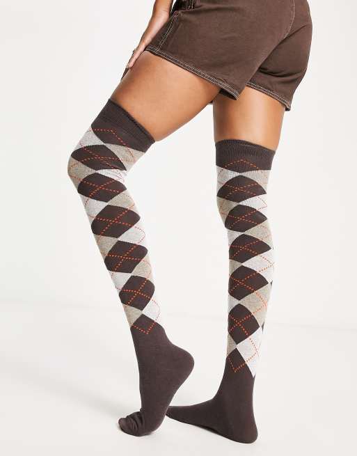 Ladies brown knee high socks cheap