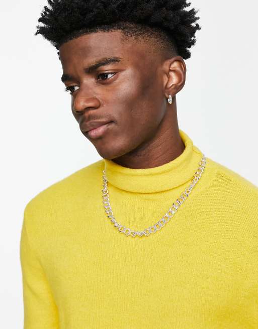 Reclaimed Vintage Inspired knit roll neck sweater in bright yellow