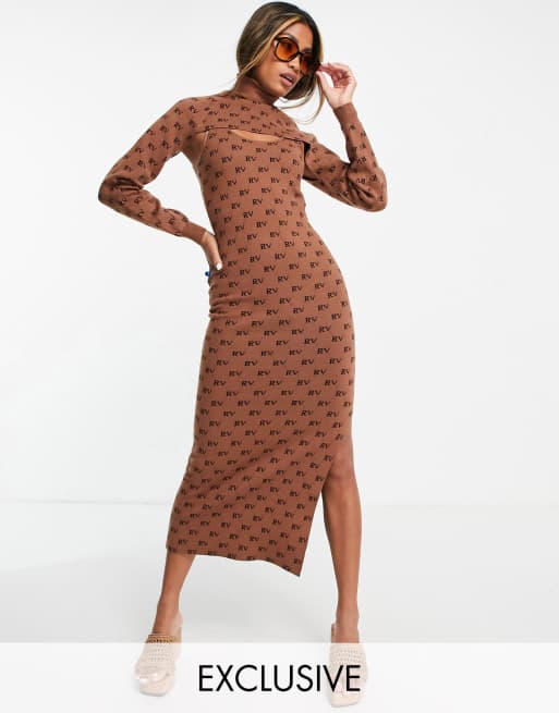 Reclaimed Vintage Inspired knit sweater dress in monogram print