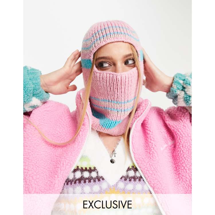 Reclaimed Vintage inspired knitted balaclava in pink stripe | ASOS