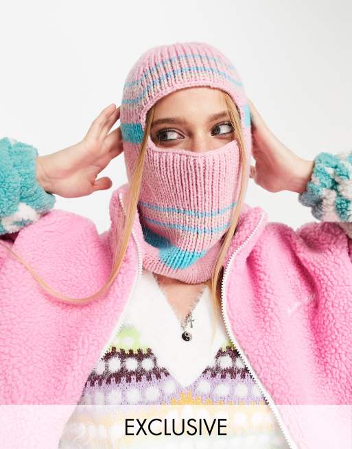 Reclaimed Vintage inspired knitted balaclava in pink stripe