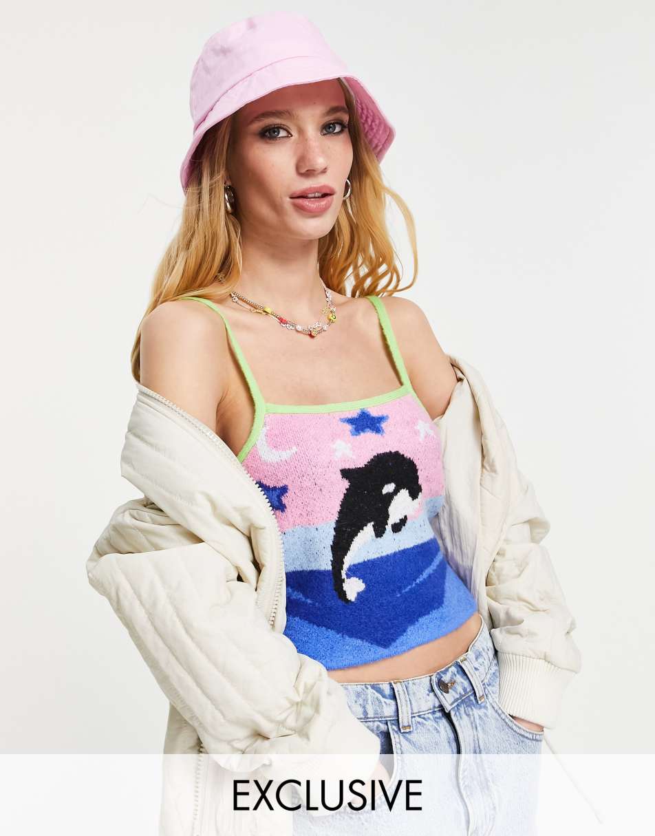 Reclaimed Vintage inspired knitted cami top with whale print