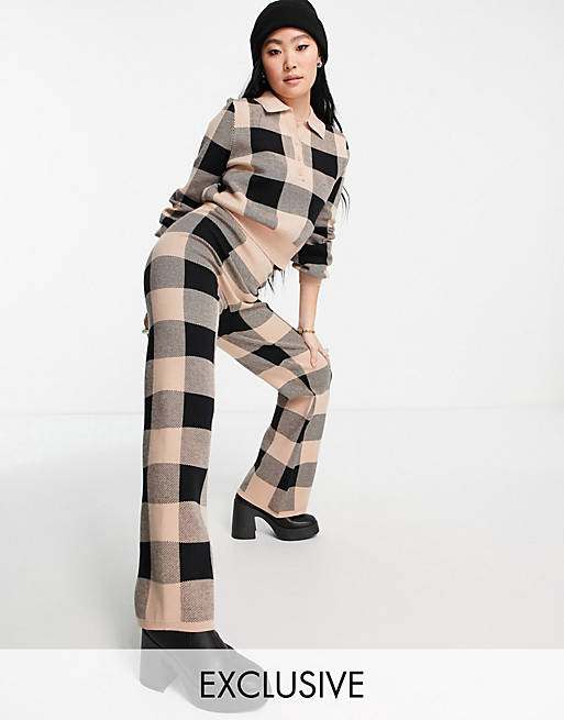 Reclaimed Vintage inspired knitted check flare co-ord