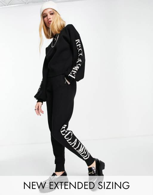 Reclaimed Vintage inspired knitted jogger with logo in black ASOS