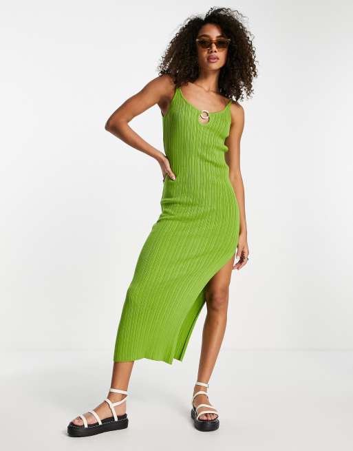 Reclaimed Vintage inspired knitted midi dress with cut out in green ASOS