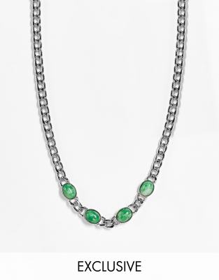 Reclaimed Vintage Inspired - Korte ketting in zilver met groene stenen