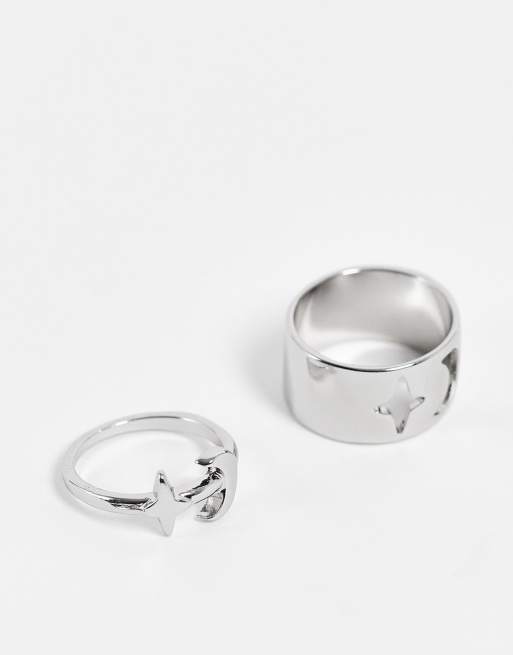 Reclaimed Vintage Inspired – Kosmiska vänskapsringar med måne och stjärna, 2-pack