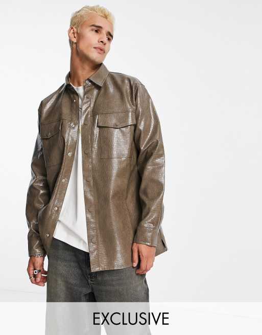 Reclaimed Vintage Inspired – Kurtka koszulowa w kolorze khaki ze wzorem skóry krokodyla