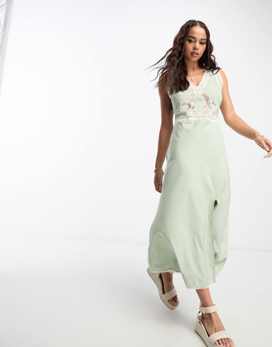 Reclaimed Vintage inspired lace detail midi cami dress