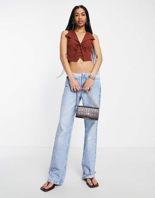 Reclaimed Vintage inspired lace front waistcoat in brown, 4 of 4