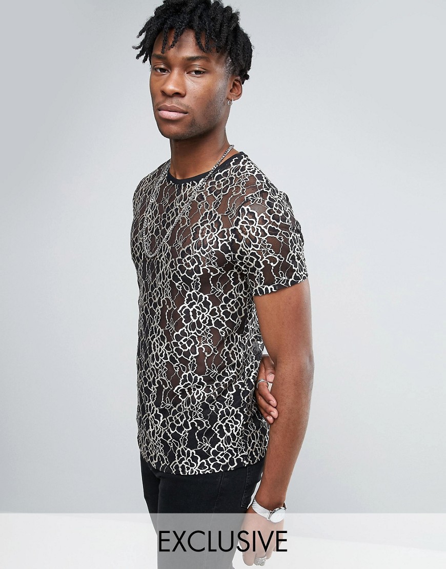 Reclaimed Vintage Inspired Lace T-Shirt-Black