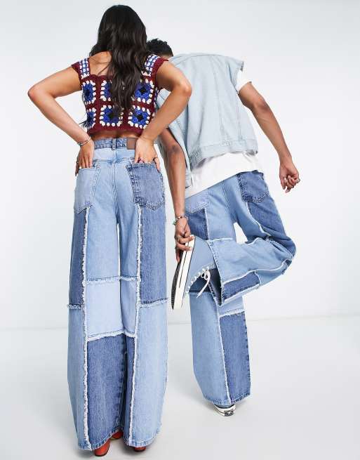 Reclaimed Vintage Inspired – Lappade unisex-jeans i pösig 00-stil, 2 av 4