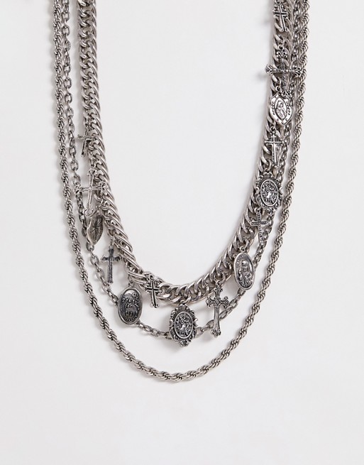 Reclaimed Vintage inspired layered chain necklace in silver exclusive at ASOS