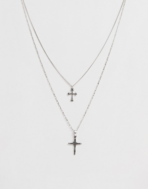 Reclaimed Vintage inspired layered neckchain with cross detail in silver exclusIve to ASOS