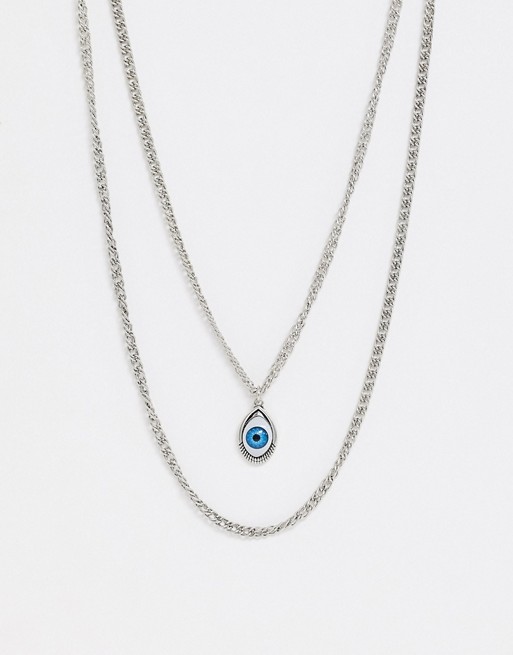 Reclaimed Vintage inspired layered neckchain with eye pendant exclusive to ASOS