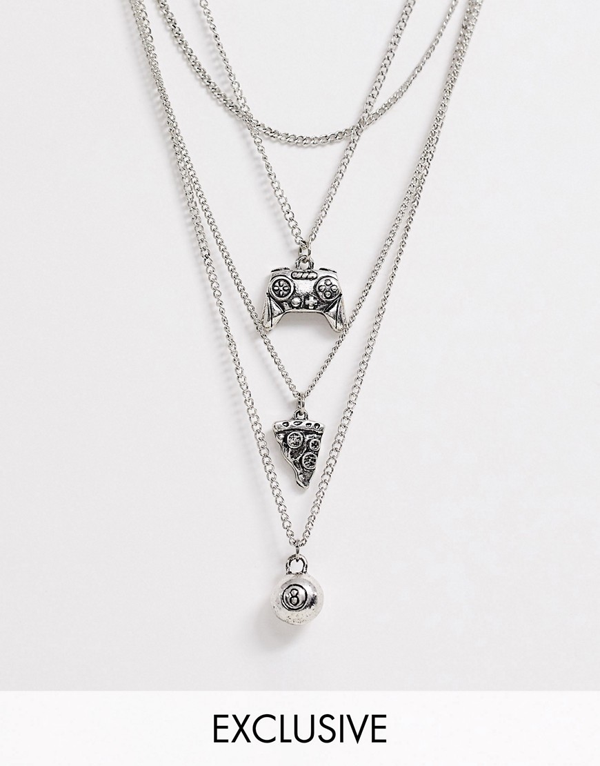 Reclaimed Vintage inspired layered neckchain with retro charms in burnished silver tone exclusive to ASOS