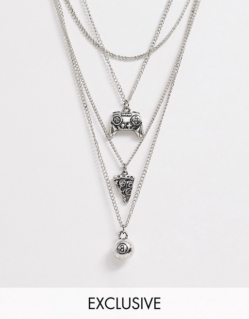 Reclaimed Vintage inspired layered neckchain with retro charms in burnished silver tone exclusive to ASOS