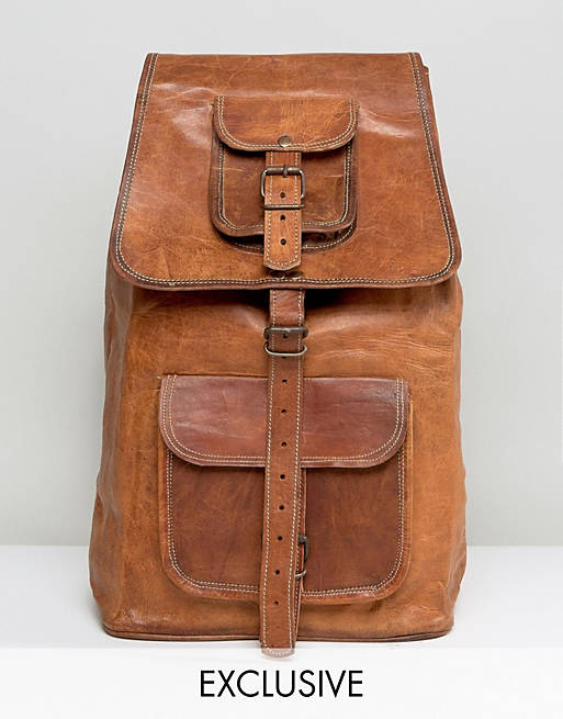 Reclaimed Vintage Inspired Leather Backpack In Brown