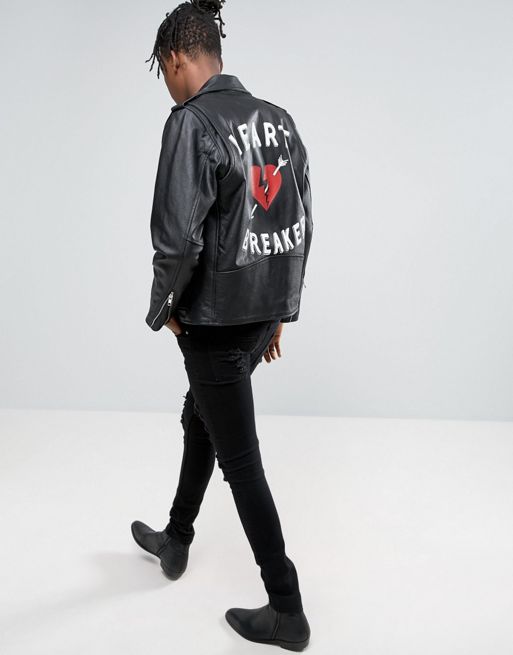 Reclaimed (vintage) Inspired Leather Jacket With Back Print And
