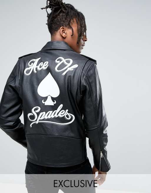 Reclaimed (vintage) Inspired Leather Jacket With Back Print And