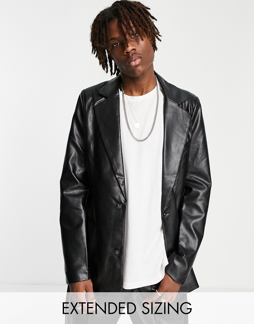 Inspired leather look dad fit blazer in black