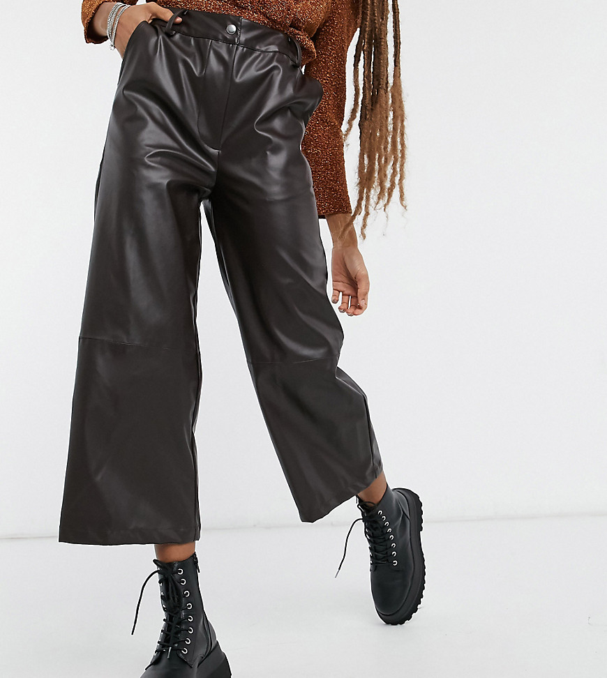 Reclaimed Vintage inspired leather look pants in dark chocolate-Brown