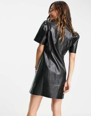 Reclaimed Vintage Inspired leather-look shirt dress in black | ASOS