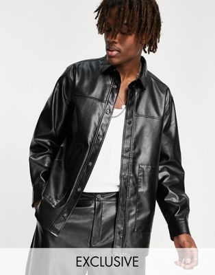 Reclaimed Vintage inspired leather look shirt in black