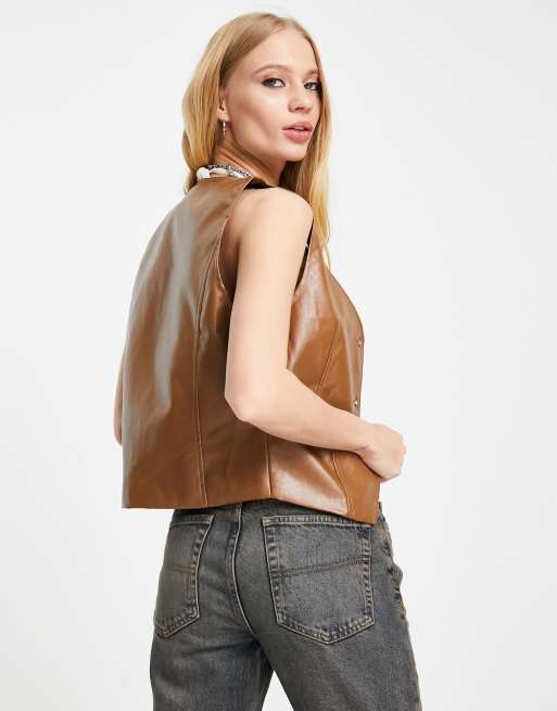 Leather look vest discount