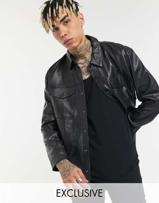 Reclaimed Vintage inspired leather shirt in black | ASOS