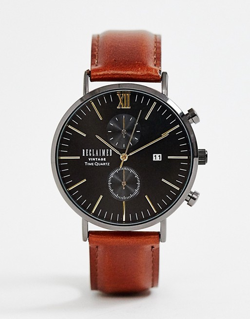 Reclaimed Vintage Inspired Leather Watch In Brown Exclusive To ASOS