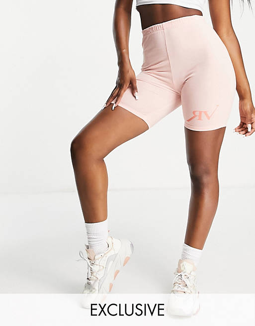 Reclaimed Vintage inspired legging shorts with logo in peach