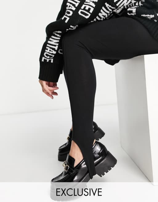 Reclaimed Vintage Inspired – Leggings in Schwarz mit Steg