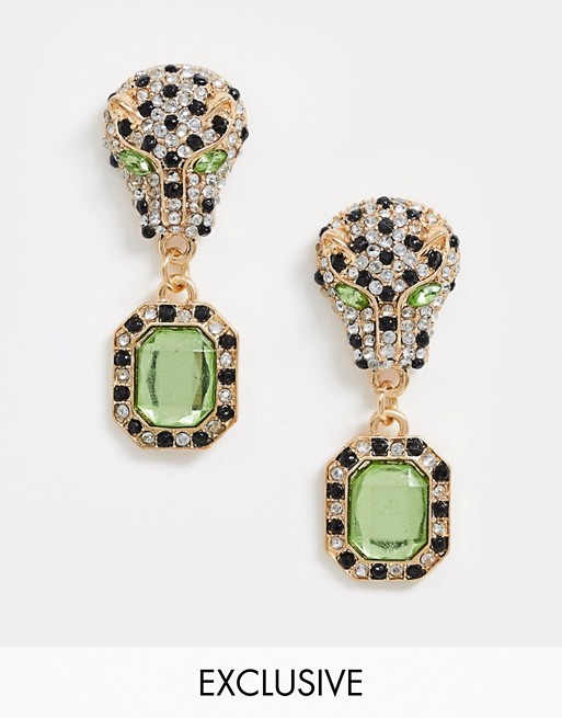 Reclaimed Vintage inspired leopard deco earrings