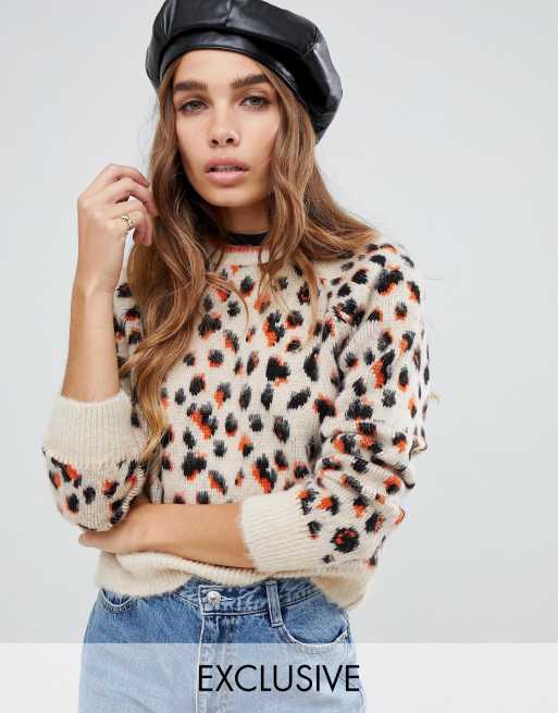 Reclaimed Vintage inspired leopard print Jumper