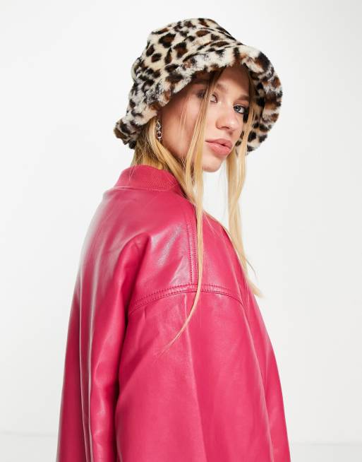 Reclaimed Vintage Inspired – Leopardmönstrad, stor solhatt i fuskpäls, 2 av 4
