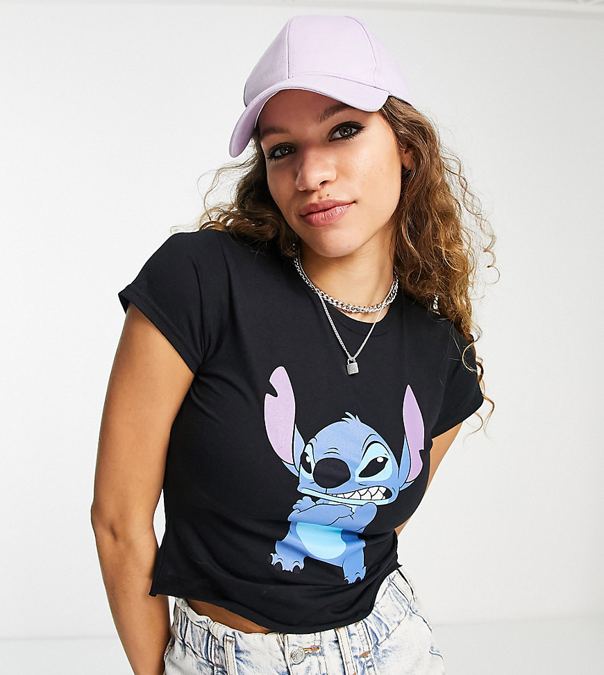 Reclaimed Vintage inspired licensed Lilo & Stitch cropped top in black