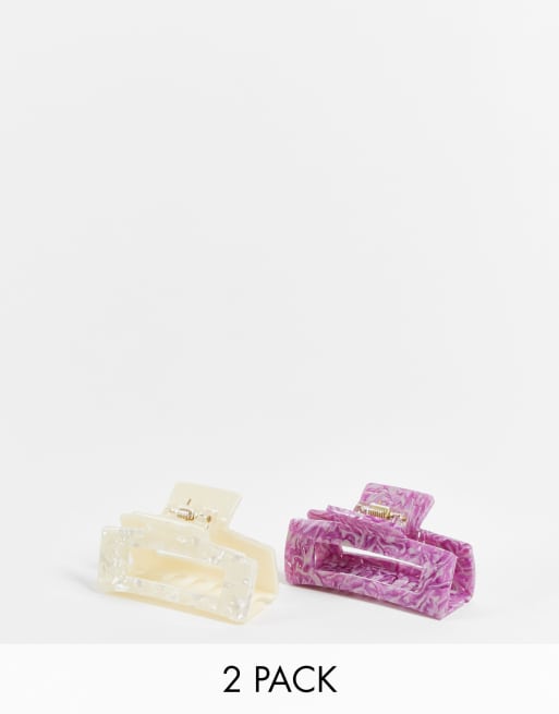 Reclaimed Vintage Inspired – Lila och vit hårklämma, 2-pack